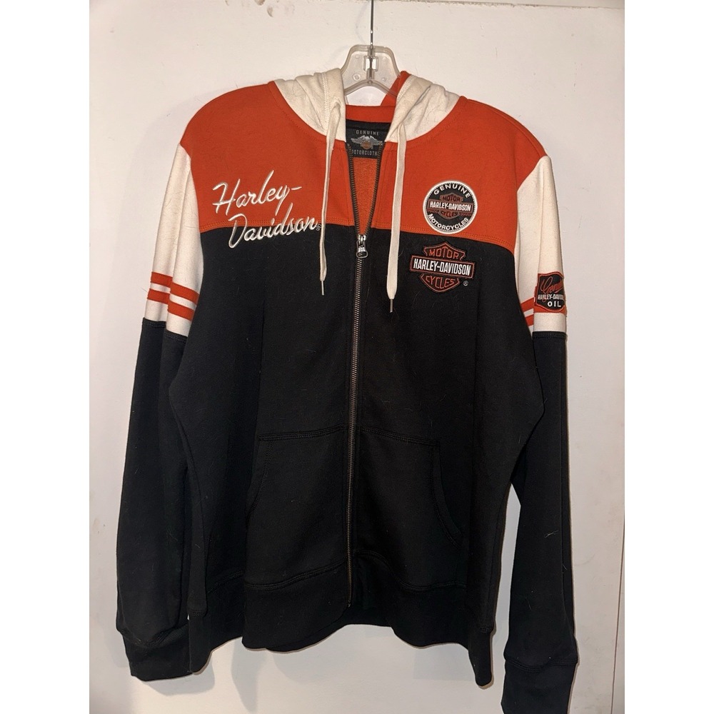 Harley-Davidson Full Zip Hoodie Black Orange White Size 2XL Embroidered